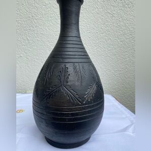 Black Clay 10” tall Leaf Pattern Pottery Vase from Ten Thousand Villages